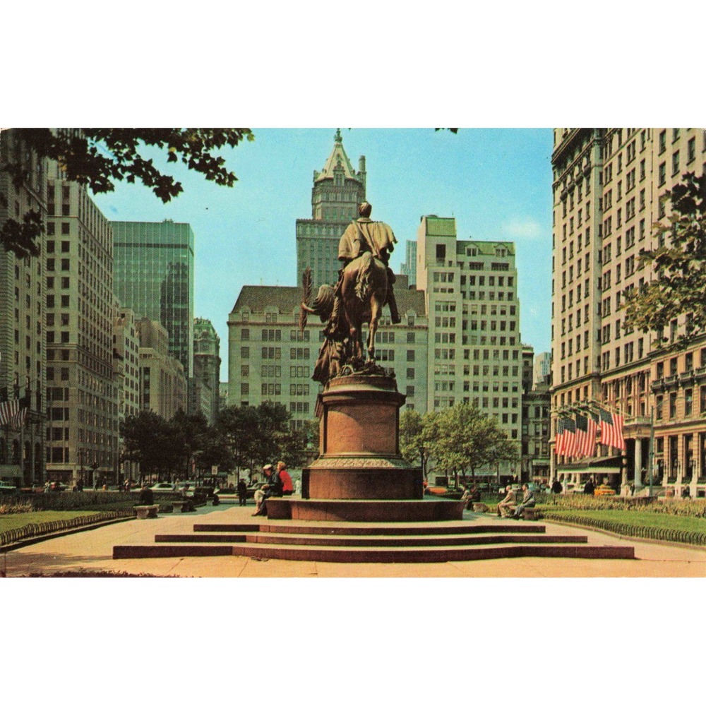 Vintage Central Park South NYC Postcard General Sherman Statue Luxury Hotels